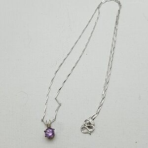 Amethyst Faux & Silver 16" Chain